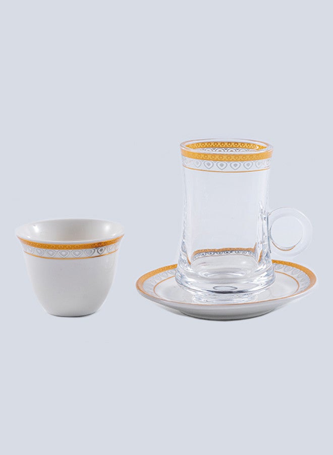 Dove 18-Piece Tea & Coffee Glass And Porcelain Set White/Gold/Clear, Serve for 6 - Image 2