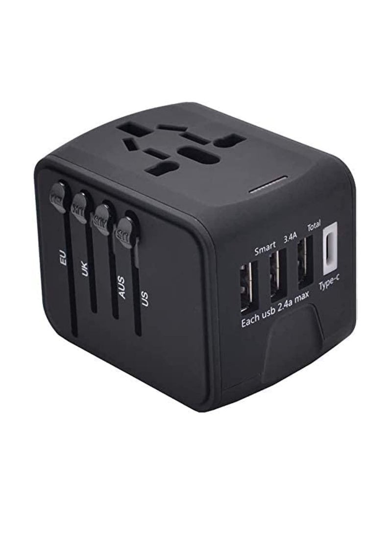 Universal International Travel Power Adapter with 3 USB + 1 Type C Charging Ports, European Adapter, Worldwide AC Outlet Plugs Adapters for Europe, UK, US, AU - Image 1