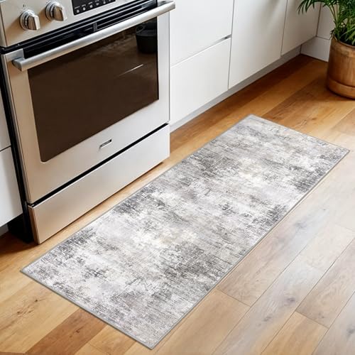 IOHOUZE Abstract Runner Rug 2x5 Ft Washable Runners for Hallways Non Slip Kitchen Runner Printed Faux Wool Entryway Runner Indoor Modern Abstract Floor Carpet for Hall Kitchen Bedroom Grey Beige - Image 3