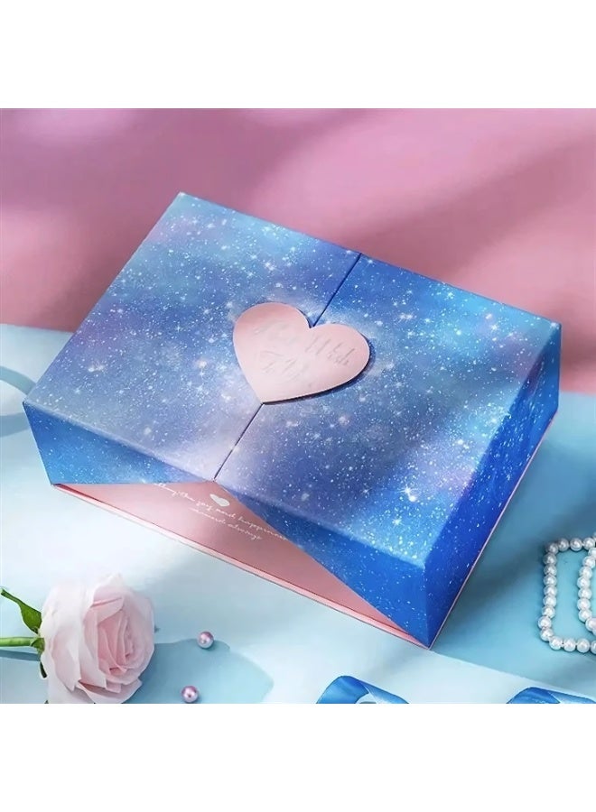 صندوق هدايا مغناطيسي فاخر، صندوق هدايا قابل لإعادة الاستخدام لتغليف الهدايا، صناديق هدايا قابلة للطي مع غطاء للهدايا والمهرجانات وأعياد الميلاد والذكرى السنوية والعطلات وحفلات الزفاف 20×18×7 سم - Image 1