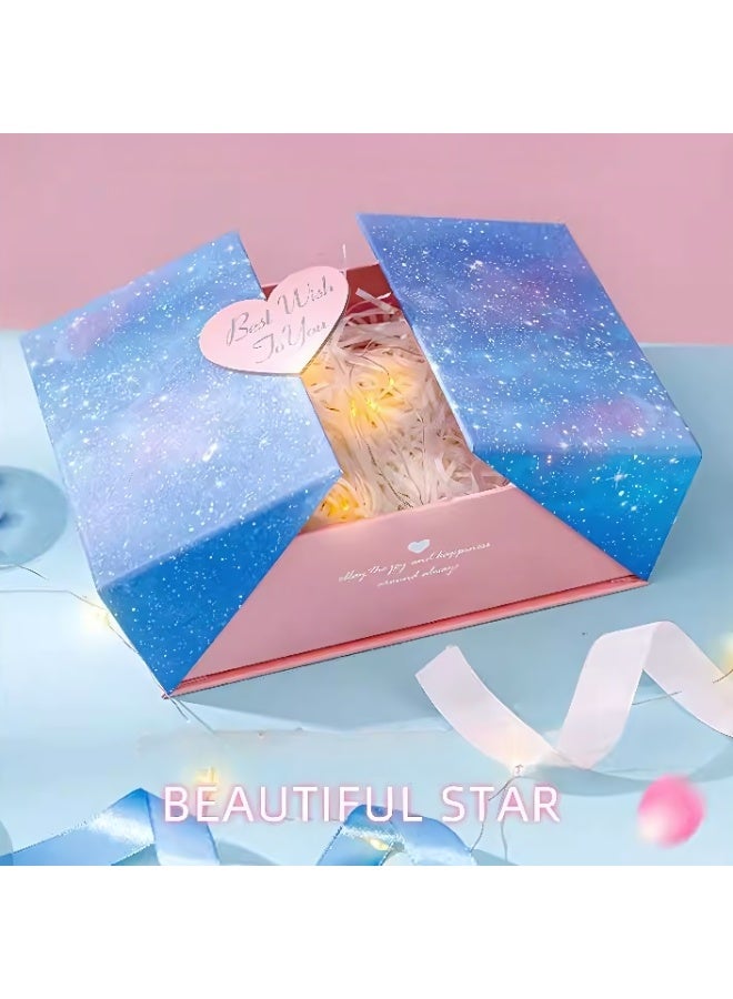 صندوق هدايا مغناطيسي فاخر، صندوق هدايا قابل لإعادة الاستخدام لتغليف الهدايا، صناديق هدايا قابلة للطي مع غطاء للهدايا والمهرجانات وأعياد الميلاد والذكرى السنوية والعطلات وحفلات الزفاف 20×18×7 سم - Image 3