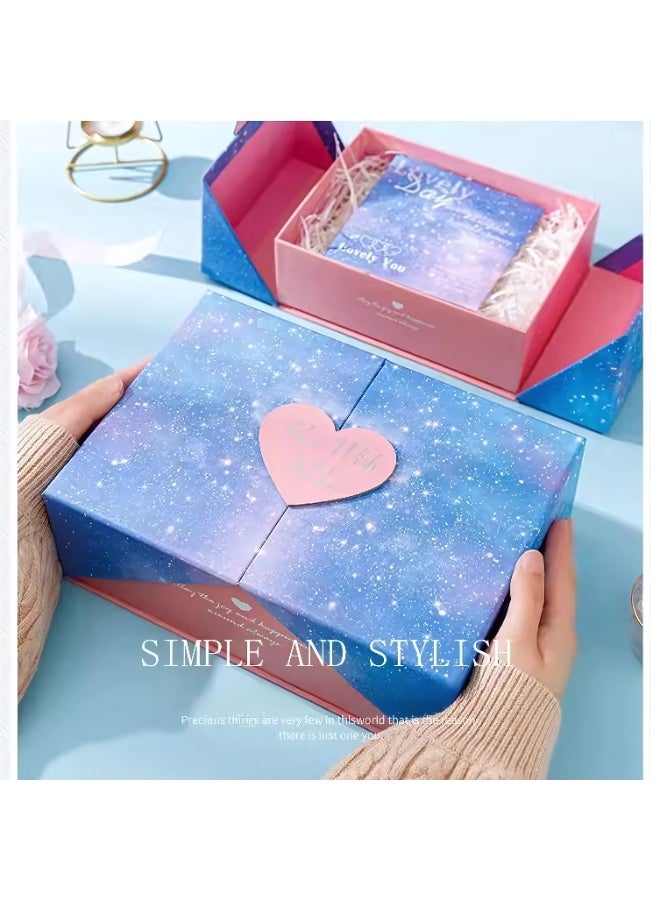 صندوق هدايا مغناطيسي فاخر، صندوق هدايا قابل لإعادة الاستخدام لتغليف الهدايا، صناديق هدايا قابلة للطي مع غطاء للهدايا والمهرجانات وأعياد الميلاد والذكرى السنوية والعطلات وحفلات الزفاف 20×18×7 سم - Image 4