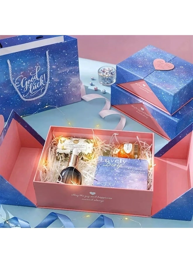 صندوق هدايا مغناطيسي فاخر، صندوق هدايا قابل لإعادة الاستخدام لتغليف الهدايا، صناديق هدايا قابلة للطي مع غطاء للهدايا والمهرجانات وأعياد الميلاد والذكرى السنوية والعطلات وحفلات الزفاف 20×18×7 سم - Image 5