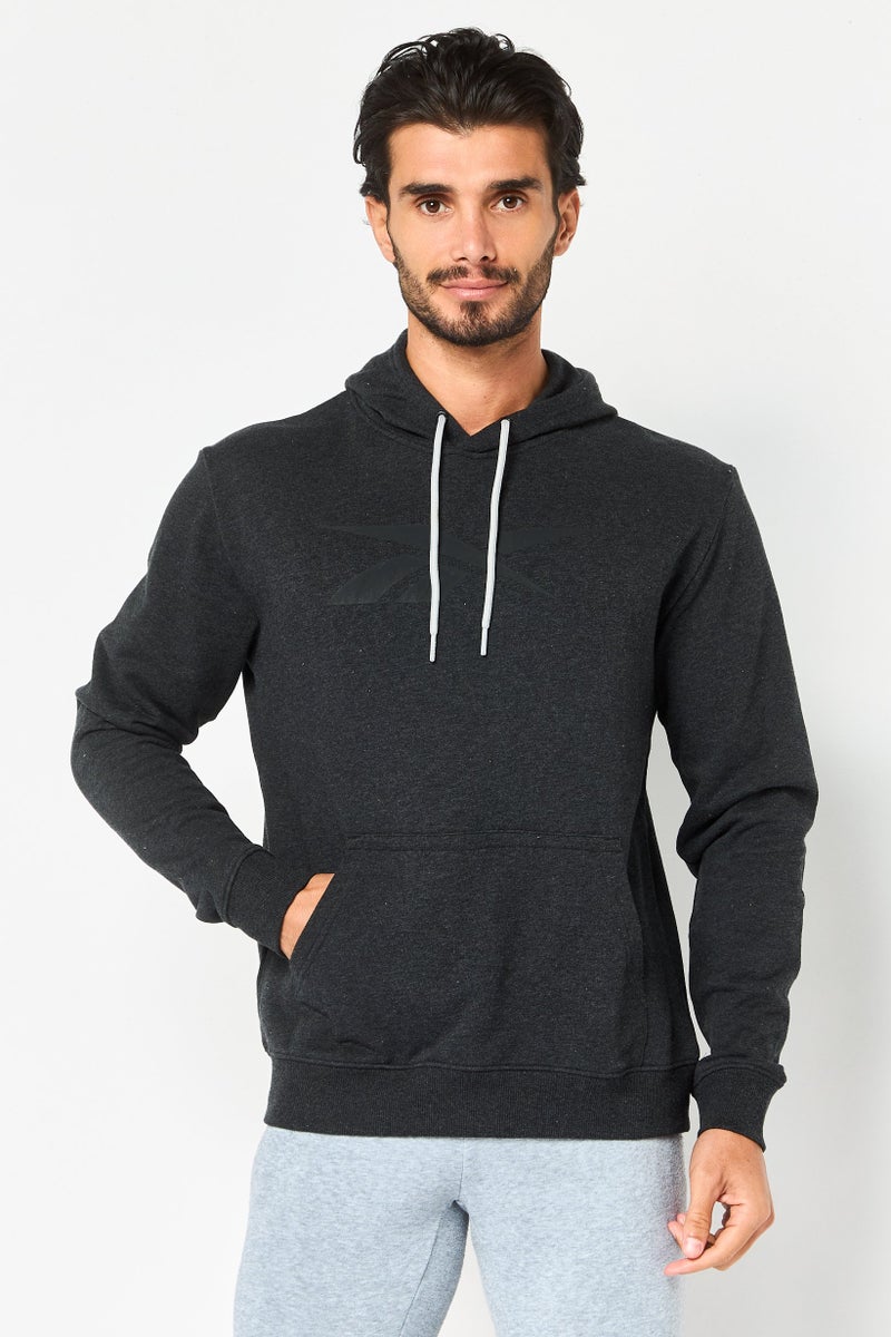 Reebok هودي خارجي طويل الأكمام للرجال، رياضي، أسود مائل للرمادي - Image 1