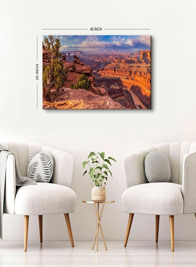 AREBOLO Nature Desert Canvas Wall Art for Living Room Office Grand Canyon Landscape Picture Western Mountain Scenery Wall Decor USA Western National Park Painting Poster Panorama Artwork Decorations 20x40" - Image 3