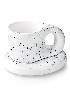 Bonita Big Handle Speckled Ceramic Mug Large Coffee and Tea Mug With Comfortable Handle Funny Mug Coffee Mug Best Birthday Present Idea For Dad Mom Husband Wife Splashed Ink 400 ml  - Image 1