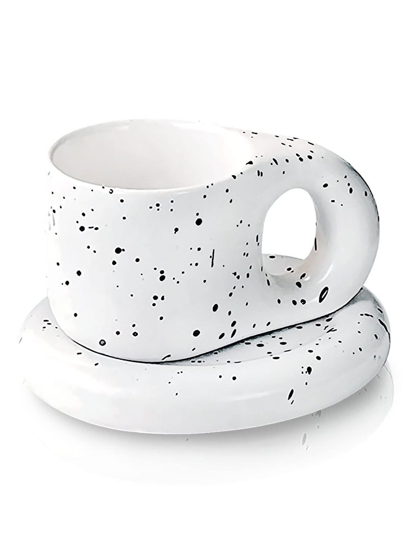 Bonita Big Handle Speckled Ceramic Mug Large Coffee and Tea Mug With Comfortable Handle Funny Mug Coffee Mug Best Birthday Present Idea For Dad Mom Husband Wife Splashed Ink 400 ml - Image 1