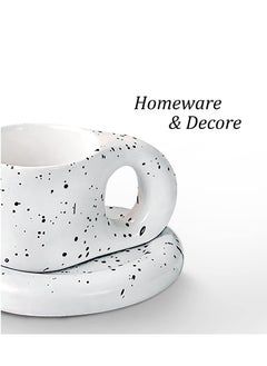 Bonita Big Handle Speckled Ceramic Mug Large Coffee and Tea Mug With Comfortable Handle Funny Mug Coffee Mug Best Birthday Present Idea For Dad Mom Husband Wife Splashed Ink 400 ml  - Image 3