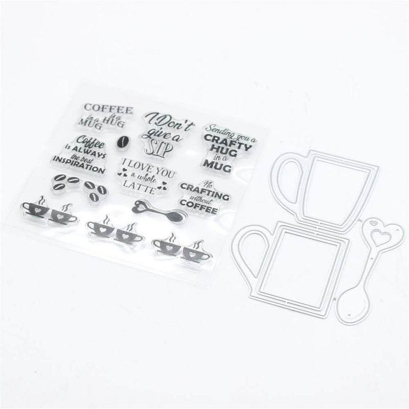 KSCRAFT Coffee Mug Shaker Tags Transparent Clear Silicone Stamp and Cutting Dies Set for DIY Scrapbooking Decorative Craft