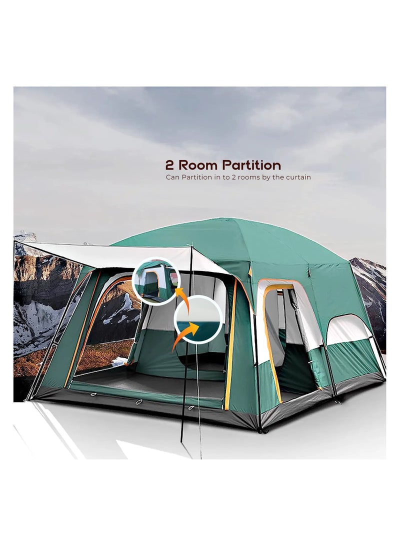 توبيز خيمة تخييم خارجية مزدوجة الطبقات من توبي الجديدة تتسع من 8 إلى 12 شخصًا، وتحتوي على غرفتي نوم وغرفة معيشة وكابينة عائلية (أخضر) - Image 1