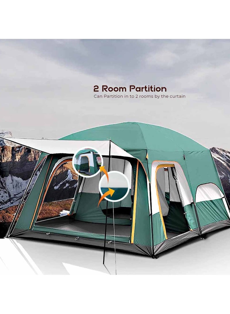 توبيز خيمة تخييم خارجية مزدوجة الطبقات من توبي الجديدة تتسع من 8 إلى 12 شخصًا، وتحتوي على غرفتي نوم وغرفة معيشة وكابينة عائلية (أخضر) - Image 2
