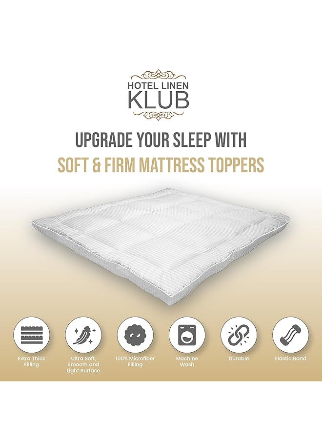 Hotel Linen Klub - Soft Comfort Mattress Topper 85 Gsm Microfiber 1 Cm Stripe Super Soft Fabric 500Gsm Soft Firm And Extra Thick Fibersheet With 4 Sides Elastic Bands - Image 1