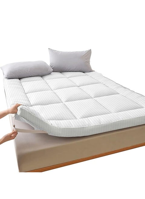 Soft Comfort Mattress Topper 85 Gsm Microfiber 1 Cm Stripe Super Soft Fabric 500Gsm Soft Firm And Extra Thick Fibersheet With 4 Sides Elastic Bands