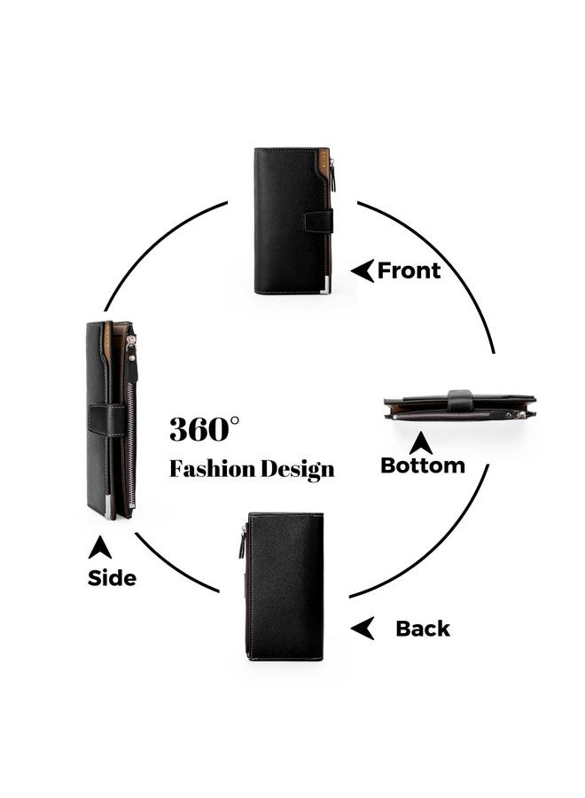 Elios Women 24 Card Slots Large Capacity PU Leather Clutch Wallet Card Phone Holder Organizer Ladies Purse (Black) - Image 3