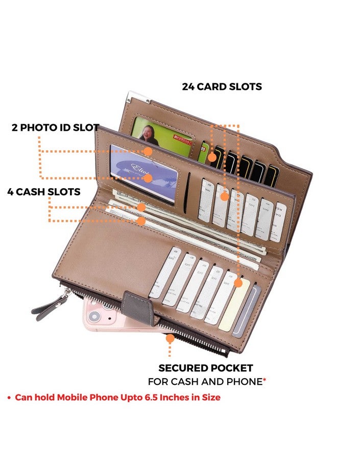 Elios Women 24 Card Slots Large Capacity PU Leather Clutch Wallet Card Phone Holder Organizer Ladies Purse (Black) - Image 4