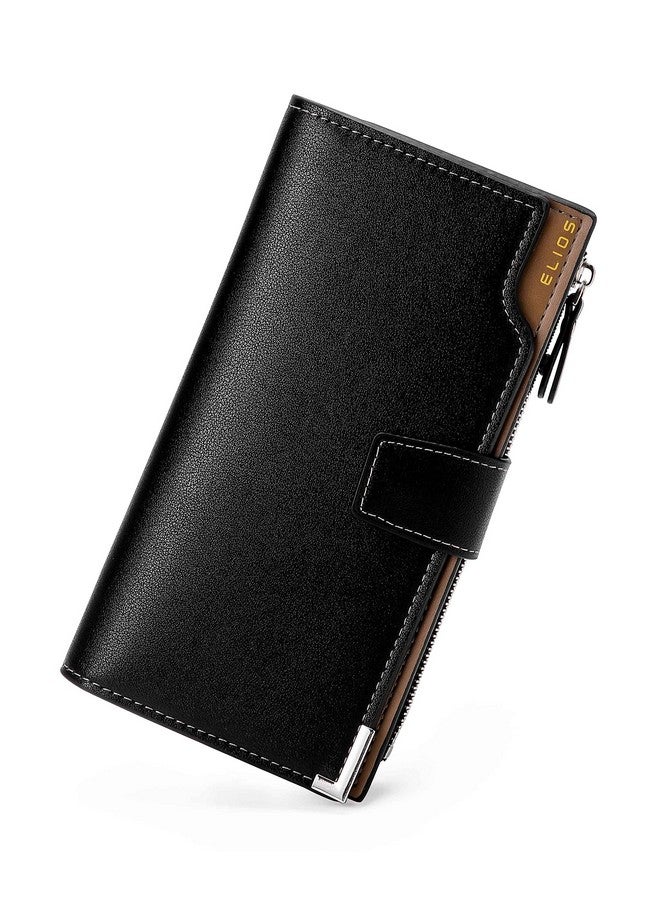 Elios Women 24 Card Slots Large Capacity PU Leather Clutch Wallet Card Phone Holder Organizer Ladies Purse (Black) - Image 1