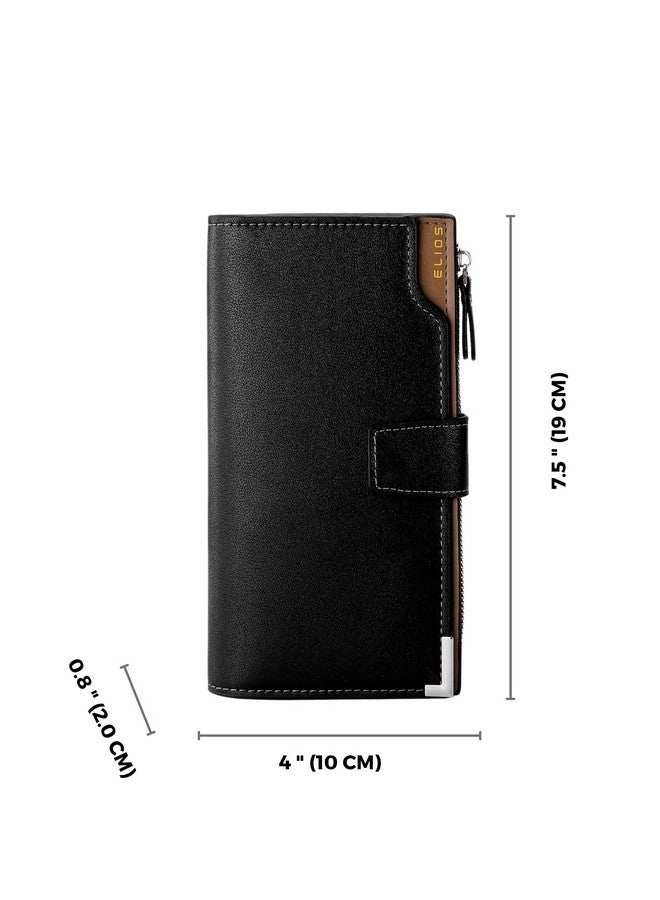 Elios Women 24 Card Slots Large Capacity PU Leather Clutch Wallet Card Phone Holder Organizer Ladies Purse (Black) - Image 5