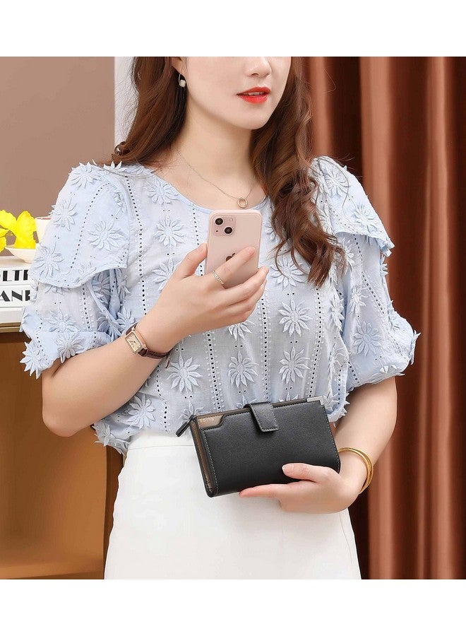Elios Women 24 Card Slots Large Capacity PU Leather Clutch Wallet Card Phone Holder Organizer Ladies Purse (Black) - Image 2