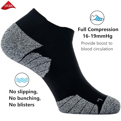 CWVLC Unisex Cushioned Compression Athletic Ankle Socks Multipack, 6-pairs Black Charcoal Royal, L 10.5-13 W US/ 9-11.5 M US - Image 3