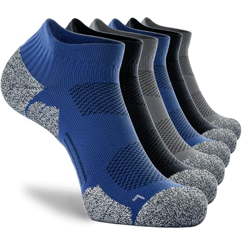 CWVLC Unisex Cushioned Compression Athletic Ankle Socks Multipack, 6-pairs Black Charcoal Royal, L 10.5-13 W US/ 9-11.5 M US - Image 1