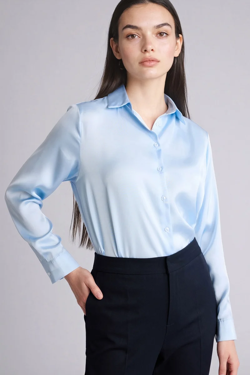 ديفاكتو Oversize Fit Shirt Collar Satin Long Sleeve Shirt
