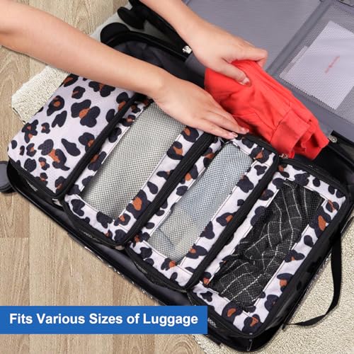 Olosar Suitcase Organizer, Travel Luggage Organizer Portable Hanging Travel Shelves Collapsible Hanging Packing Cubes for Carry on Suitcase, Leopard Print - Image 2