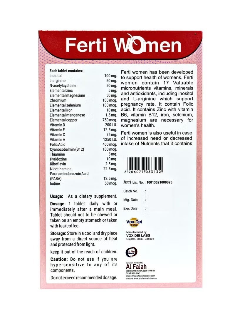 Vox Dei Labs Ferti Women Tablets - Premium Pre-Conception Supplement | 17 Micronutrients with Inositol, L-Arginine, NAC, Folic Acid & Zinc | Expert Nutrition for Women's Health & Normal Conception | 30 Tablets - Image 2