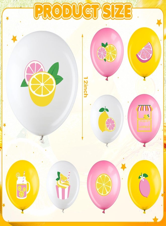 Aoriher 63 Pcs Lemon Balloons Lemonade Party Decorations Yellow Pink and White Lemon Citrus Latex Balloons for Summer Birthday Party Baby Shower Decoration Supplies - Image 2