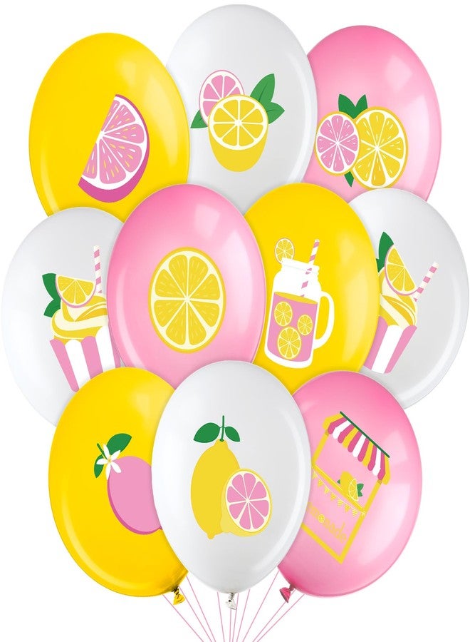 Aoriher 63 Pcs Lemon Balloons Lemonade Party Decorations Yellow Pink and White Lemon Citrus Latex Balloons for Summer Birthday Party Baby Shower Decoration Supplies - Image 1