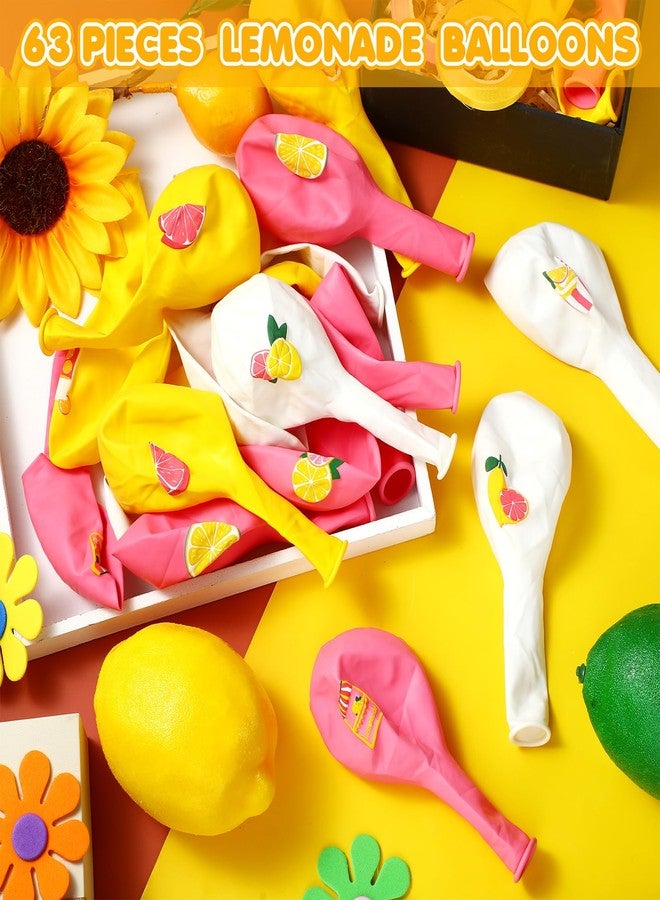 Aoriher 63 Pcs Lemon Balloons Lemonade Party Decorations Yellow Pink and White Lemon Citrus Latex Balloons for Summer Birthday Party Baby Shower Decoration Supplies - Image 3