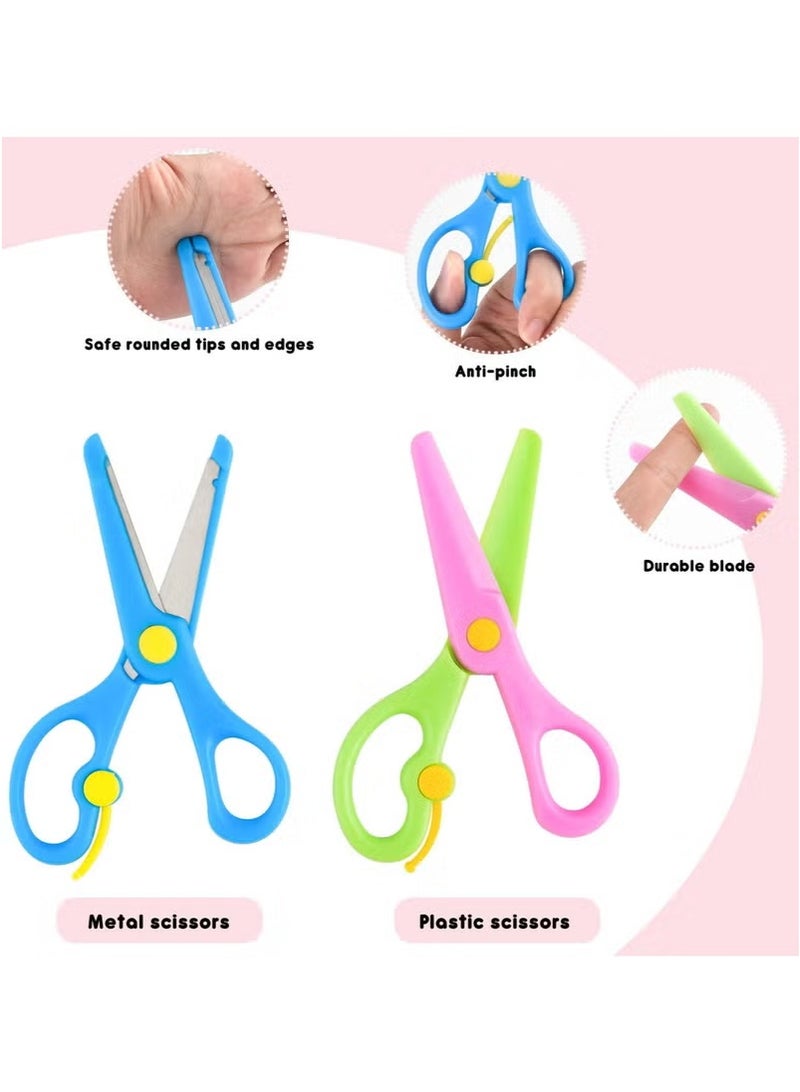 100 PCS Paper Cutting set, Paper Cutting set with 2 Kids Safety Scissors, for Paper Craft Supplies, Kids Preschool Training Scissors, Art Craft Plastic Scissors for School Supplies and Scrapbooking  - Image 4