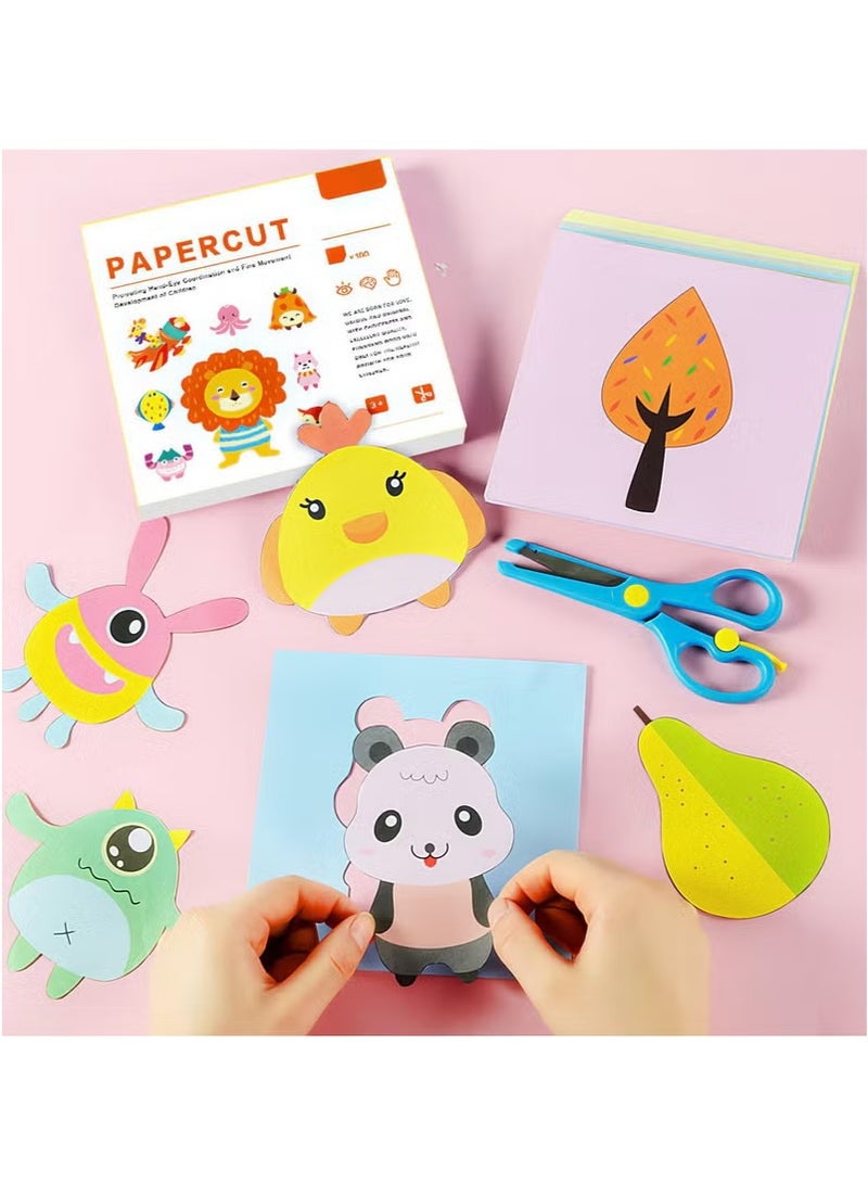100 PCS Paper Cutting set, Paper Cutting set with 2 Kids Safety Scissors, for Paper Craft Supplies, Kids Preschool Training Scissors, Art Craft Plastic Scissors for School Supplies and Scrapbooking  - Image 3