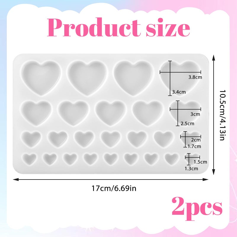 Zyghjort 2 Pcs Heart Silicone Molds, Epoxy Resin Mold Fondant Molds Mixed Size Heart-Shaped Casting Jewelry Mold for Making Earrings & Jewelry Making Crafting Projects Valentine Gift DIY Charms - Image 2