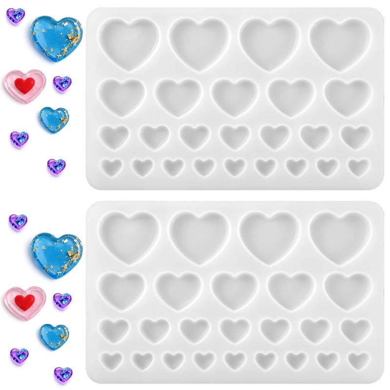 Zyghjort 2 Pcs Heart Silicone Molds, Epoxy Resin Mold Fondant Molds Mixed Size Heart-Shaped Casting Jewelry Mold for Making Earrings & Jewelry Making Crafting Projects Valentine Gift DIY Charms - Image 1