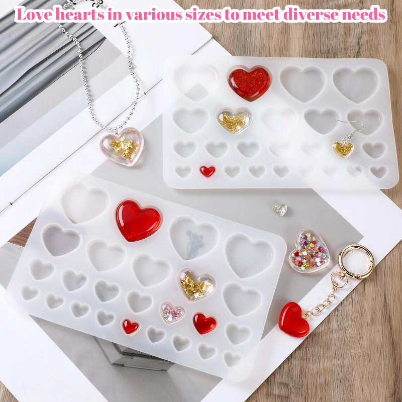 Zyghjort 2 Pcs Heart Silicone Molds, Epoxy Resin Mold Fondant Molds Mixed Size Heart-Shaped Casting Jewelry Mold for Making Earrings & Jewelry Making Crafting Projects Valentine Gift DIY Charms - Image 4