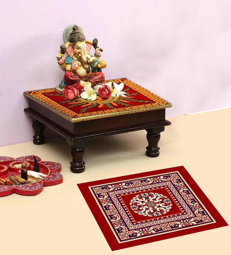 Status Contract Multipurpose Pooja Prayer Mat 18x18 inch Pooja Assan (MEHROON) - Image 5