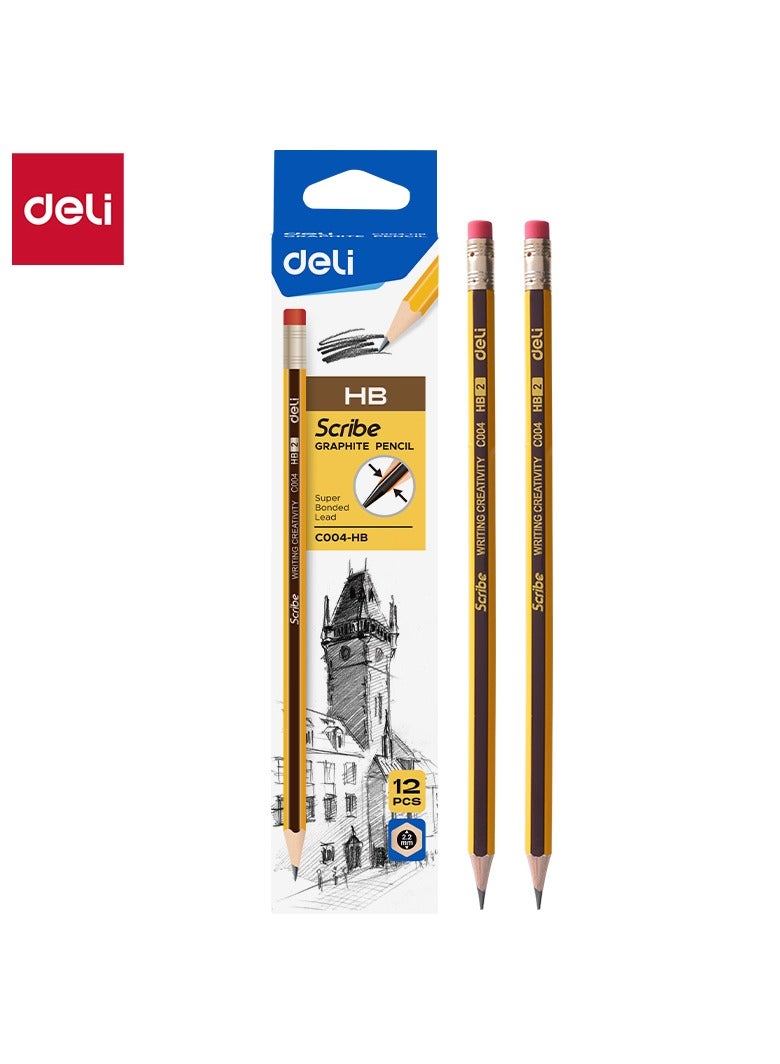 Deli قلم رصاص دلي EC004-HB جرافيت، HB، 12 قطعة/علبة، أصفر - مثالي لمهام الكتابة في المدرسة والمكتب - Image 1