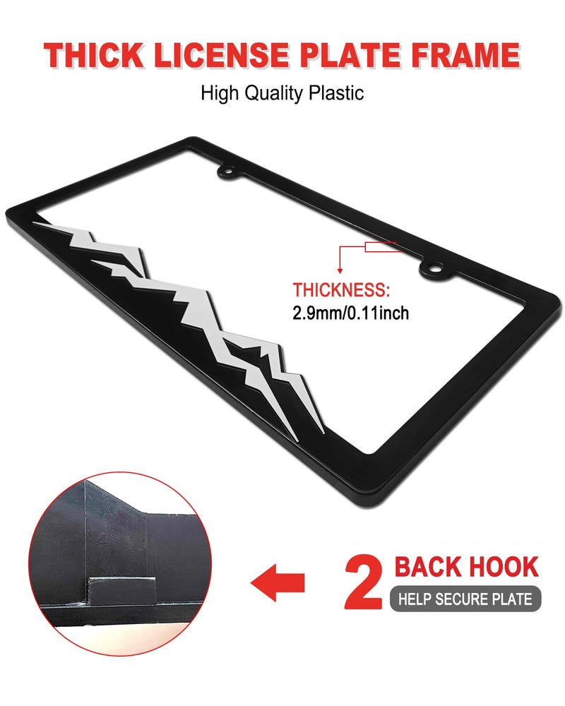 ZXFOOG Mountain License Plate Frames- Plastic Black Car Tag Holder Bracket with Screws Caps, 2 Packs 2 Hole, White on Black, Mountain Vinyl Sticker Included - Image 3