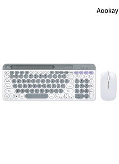 Aookay Arabic and English Wireless Keyboard and Mouse Combo, Multi-Device (Bluetooth + 2.4G) Keyboard and Mouse, BT3 Channel Can Connect Four Devices, Rechargeable Keyboard, Ergonomic Design (White)  - Image 3