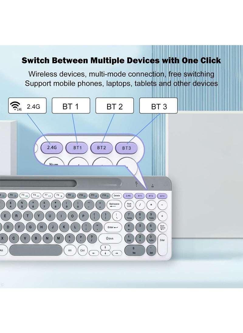 Aookay Arabic and English Wireless Keyboard and Mouse Combo, Multi-Device (Bluetooth + 2.4G) Keyboard and Mouse, BT3 Channel Can Connect Four Devices, Rechargeable Keyboard, Ergonomic Design (White)  - Image 2