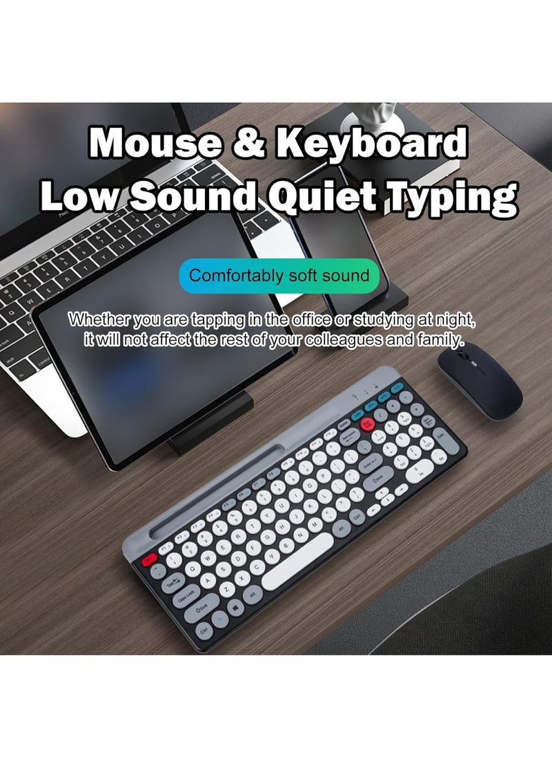 Arabic and English Wireless Keyboard and Mouse Combo, Multi-Device (Bluetooth + 2.4G) Keyboard and Mouse, BT3 Channel Can Connect Four Devices, Rechargeable Keyboard, Ergonomic Design (White)