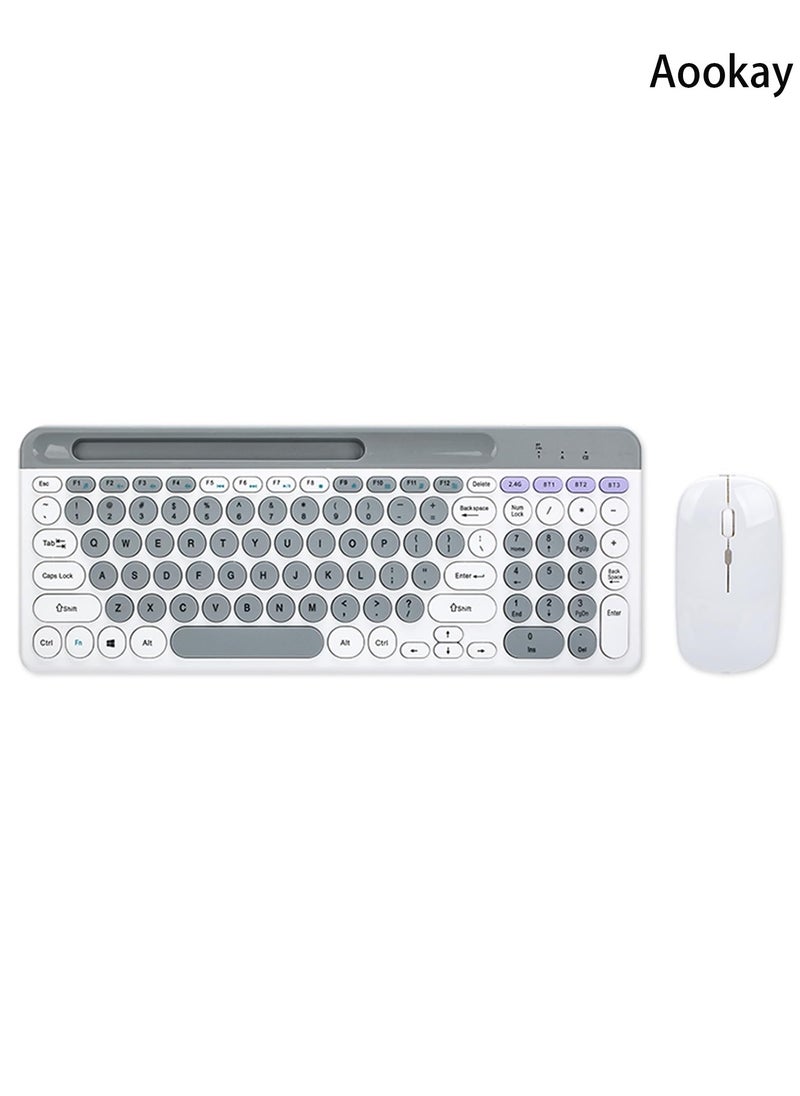 Aookay Arabic and English Wireless Keyboard and Mouse Combo, Multi-Device (Bluetooth + 2.4G) Keyboard and Mouse, BT3 Channel Can Connect Four Devices, Rechargeable Keyboard, Ergonomic Design (White)  - Image 3