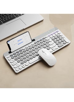Aookay Arabic and English Wireless Keyboard and Mouse Combo, Multi-Device (Bluetooth + 2.4G) Keyboard and Mouse, BT3 Channel Can Connect Four Devices, Rechargeable Keyboard, Ergonomic Design (White)  - Image 1