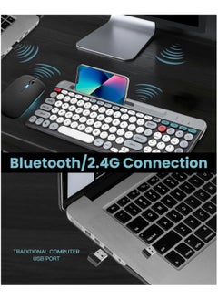 Aookay Arabic and English Wireless Keyboard and Mouse Combo, Multi-Device (Bluetooth + 2.4G) Keyboard and Mouse, BT3 Channel Can Connect Four Devices, Rechargeable Keyboard, Ergonomic Design (White)  - Image 4