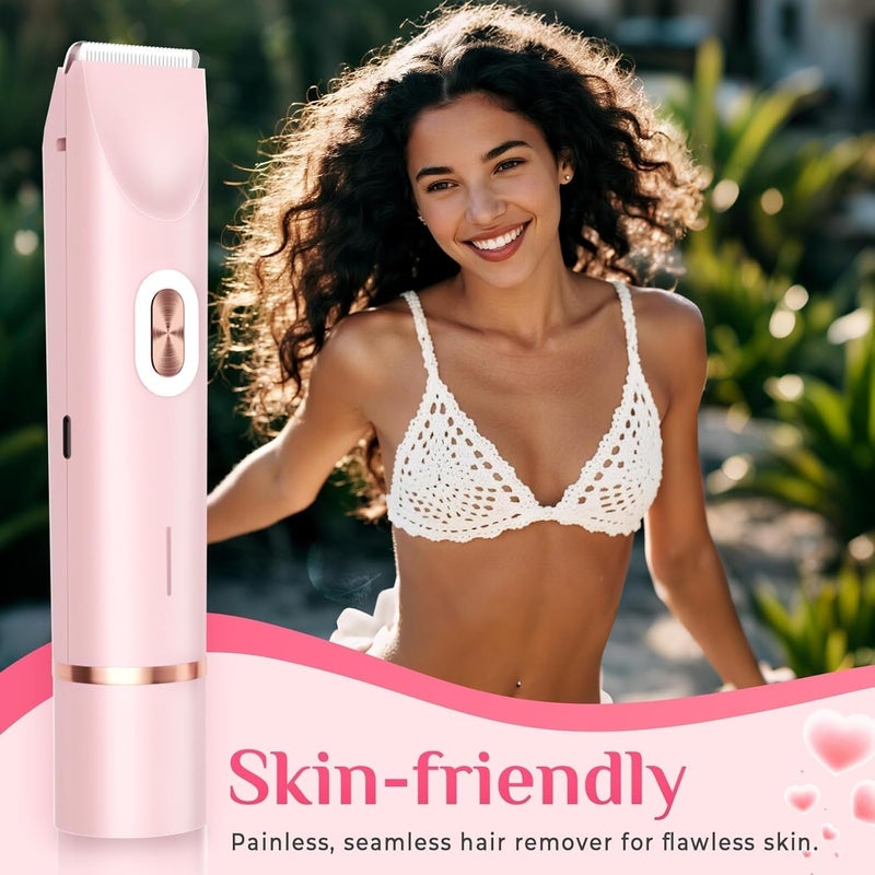 Mpotmiy 2025 New 2-in-1 Electric Bikini Trimmer for Women - Dual Head Electric Razor,Waterproof Painless Bikini Shaver, Pubic Hair Trimmer for Private Area & Body Hair, Pink - Image 2