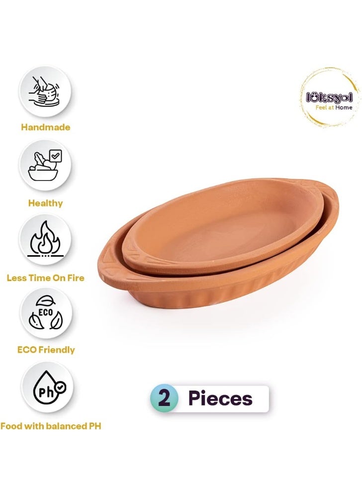 لوكسيول أوعية فخارية بيضاوية من لوكس يول – مصنوعة يدويًا في تركيا من طين طبيعي غير مطلي – آمنة للفرن والميكروويف وغسالة الصحون – مثالية لأطباق رئيسية، سمك، باستا، لحوم – متوفرة بألوان بني، طبيعي، أزرق، أخضر – بمقاسات L23×W13×H3، 26×14×3، 23×13×3، 29×18×4، 25×11.5×3 سم – صحية، صديقة للبيئة، متينة، مقاومة للتشقق، آمنة للطعام، هدية مثالية – أدوات مطبخ تقليدية تركية تجمع بين الجودة العملية والجمال الطبيعي - Image 1