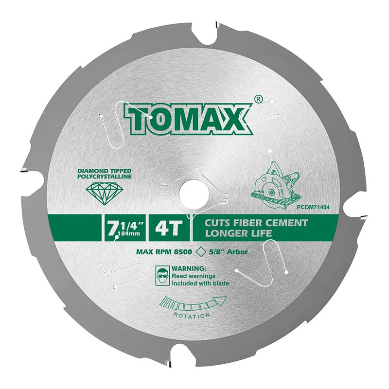 TOMAX PCDM71404 7-1/4 Inch 4 Tooth Polycrystalline Diamond Tipped (PCD) Hardie Fiber Cement Saw Blade with 5/8-Inch DMK Arbor - Image 1