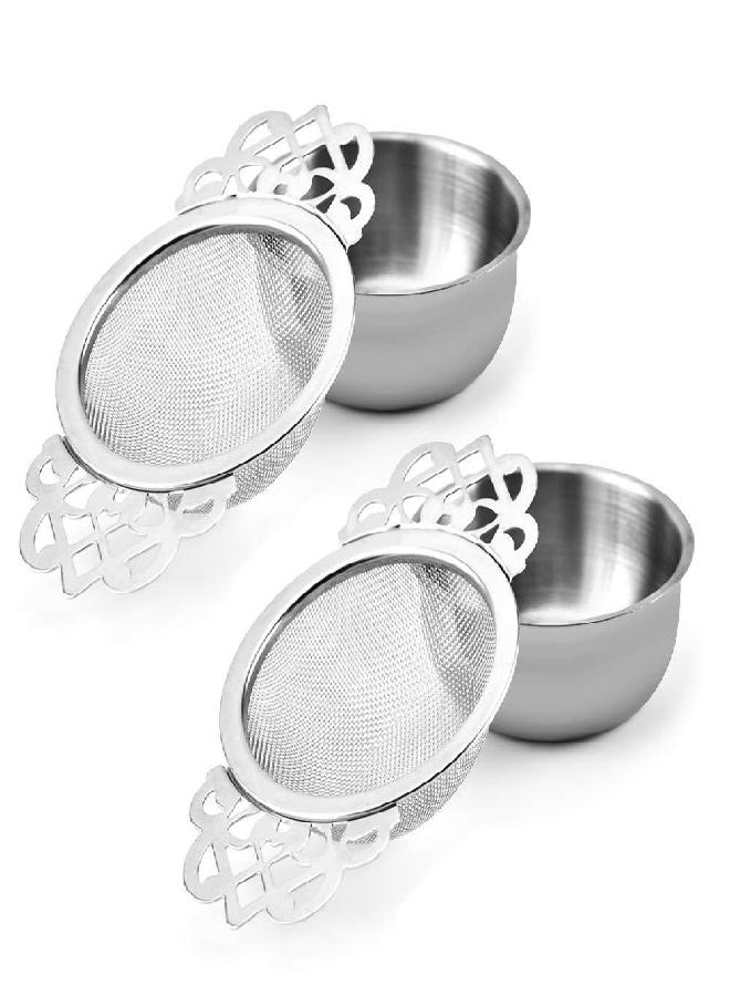 Picowe 2 Pack Tea Strainer Bowl, Stainless Steel Sliver Tea Strainers for Loose Tea Fine Mesh for 2.5-4 Inch Cup Mouth - Image 1