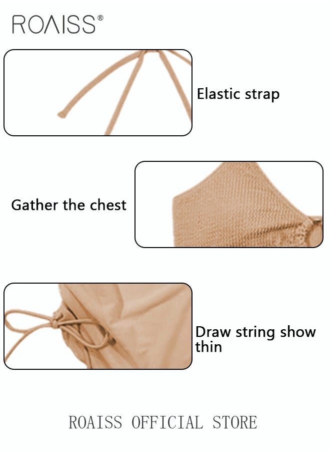 roaiss - 3 Pack Bikini Sets Halter Beachwear Ladies Tankini Swimsuit Hollow Out Beach Skirt Push Up Textured Ring Linked for Swimwear - Image 1