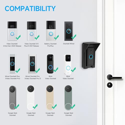 OLAIKE Waterproof 30 to 60 Degree Doorbell Angle Mount for Video Doorbell 1/2/3/3Plus/4/Wired/Pro/Pro2/(2020 Release), Blink and Nest Doorbell Battery/Wired, Black - Image 2